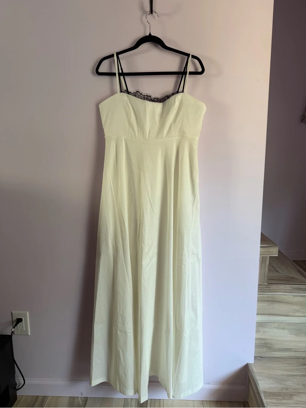 NWOT Abercrombie & Fitch Ivory Black Lace Spaghetti Maxi Gown Cottagecore L